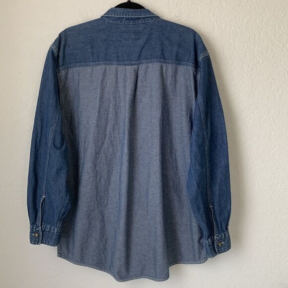 VTG Lee Authentic Men’s Denim Shirt Two-Tone Cotton Pockets Logo Size L - Picture 2 of 10
